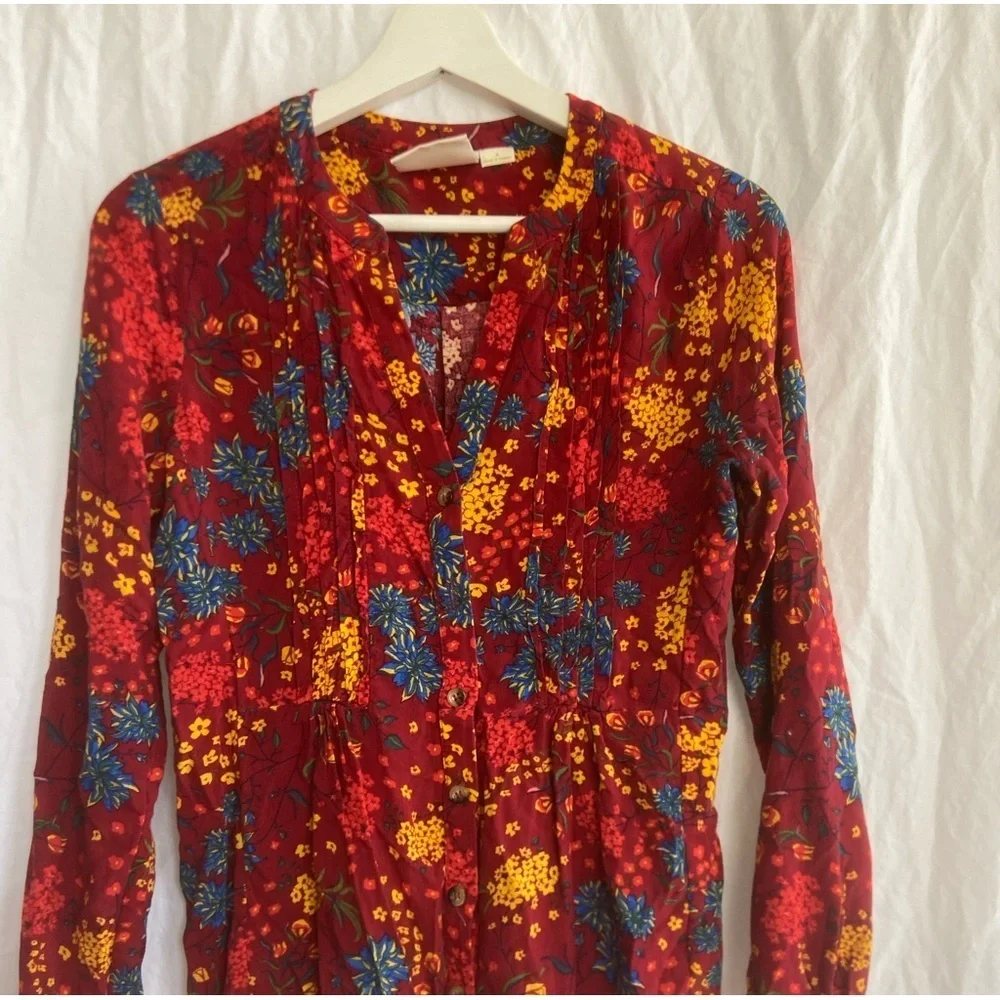 Anthropologie Maeve Floral Pintuck Boho Blouse Size Small - Picture 3 of 15